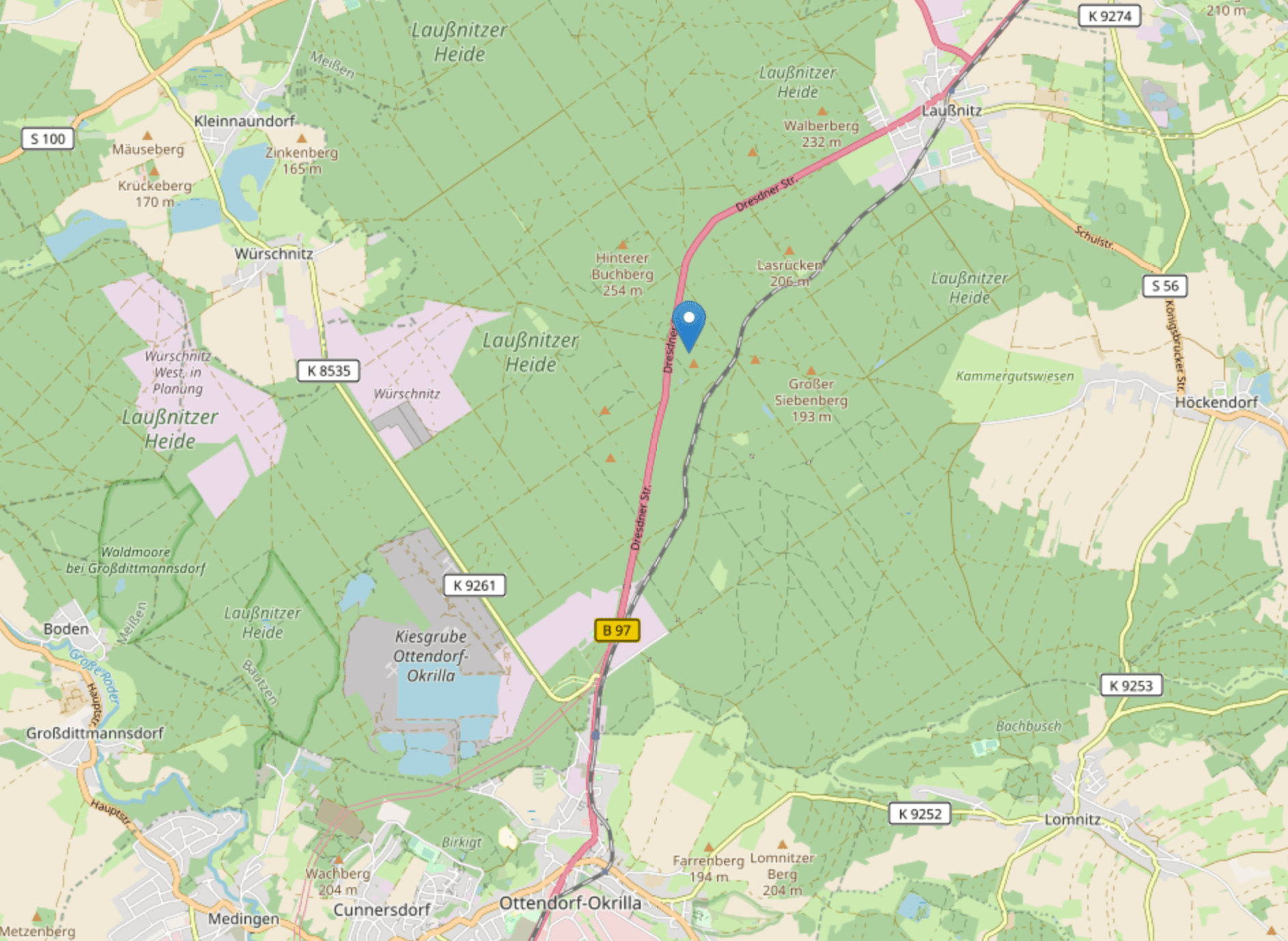 Karte Wolfsdenkmal B97 © Leaflet | Map data © OpenStreetMap contributors