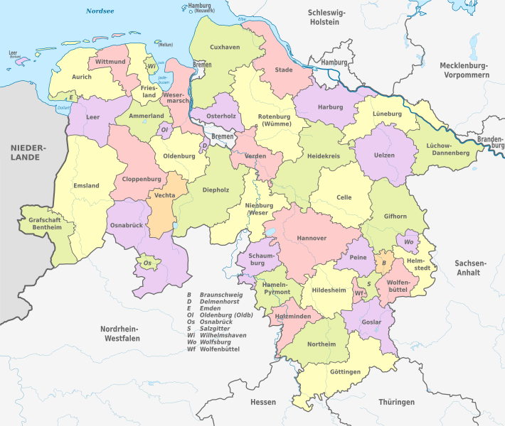 Karte Niedersachsen © Wikipedia Bild Karte Niedersachsen