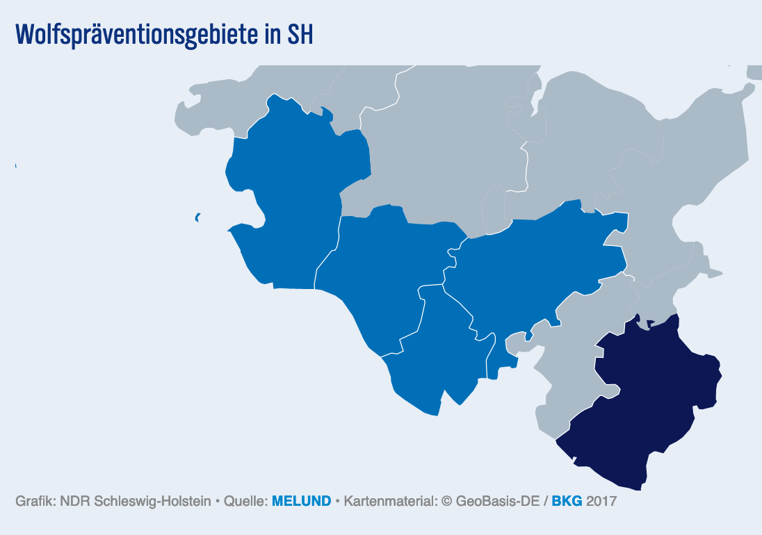 Grafik: NDR Schleswig-Holstein Bild Wolfspräventionsgebiete in SH
