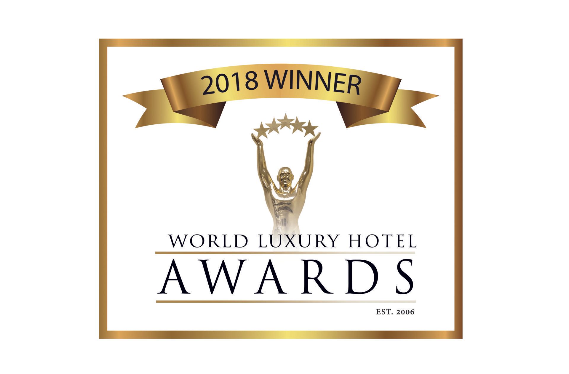 A logo for the world luxury hotel awards with a statue of a woman holding a trophy.