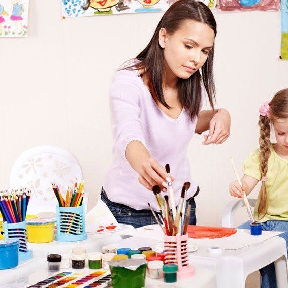 Teacher and children