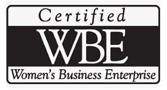 Black and white Certified WBE logo: Women's Business Enterprise.