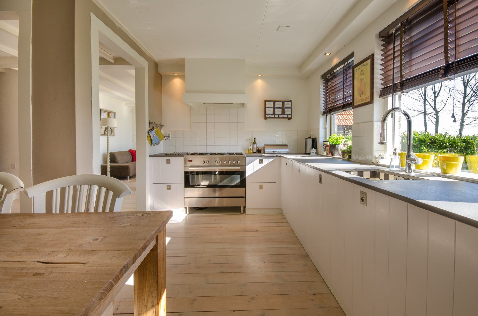kitchen on the gold coast that has shutter blinds