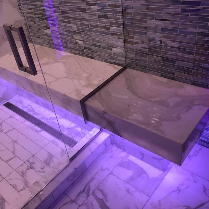 Picture of bathroom vanity fabricated and installed by L&E Marble and Granite