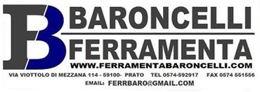 Logo BARONCELLI Ferramenta in blu navy e nero con sito web e recapiti.
