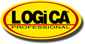 Logo LOGICA Professional in testo nero su un ovale giallo con contorno rosso.