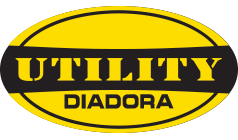 Logo ovale giallo UTILITY DIADORA con testo e bordo neri.