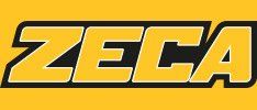 Logo ZECA in grassetto giallo con contorno nero su sfondo giallo.