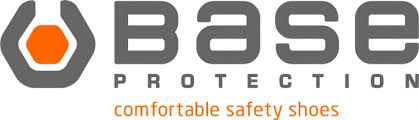 Logo Base Protection con icona arancione e slogan 
