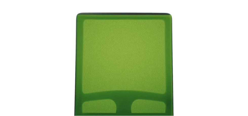 Una piastrella LEGO quadrata, traslucida, di colore verde lime, con una stampa verde scuro raffigurante una cornice di finestra e due pannelli inferiori.
