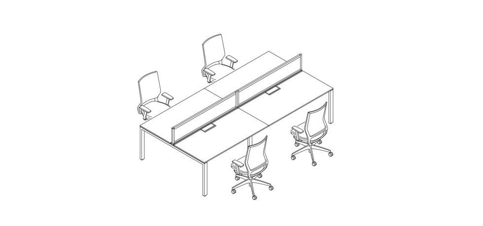 progetto scrivania con 4 postazioni separate