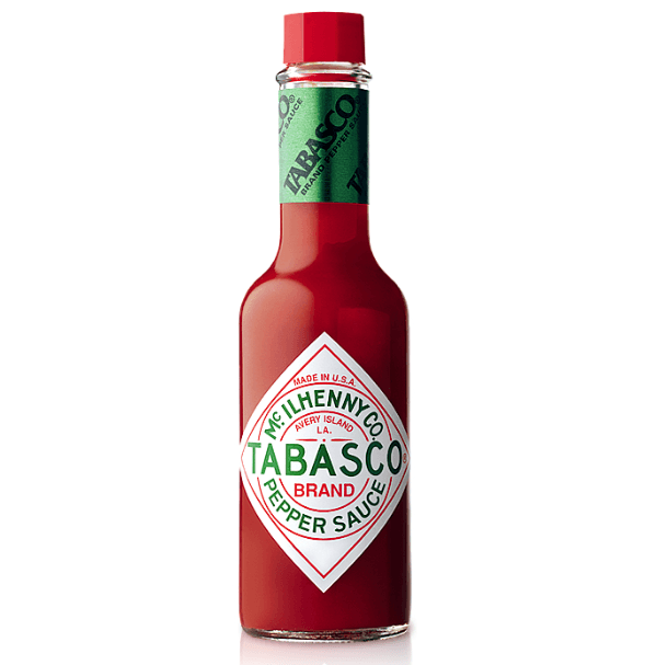 A bottle of tabasco pepper sauce on a white background