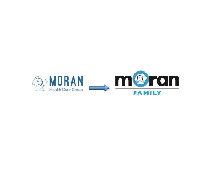The logos for moran health care group and moran family are shown on a white background.