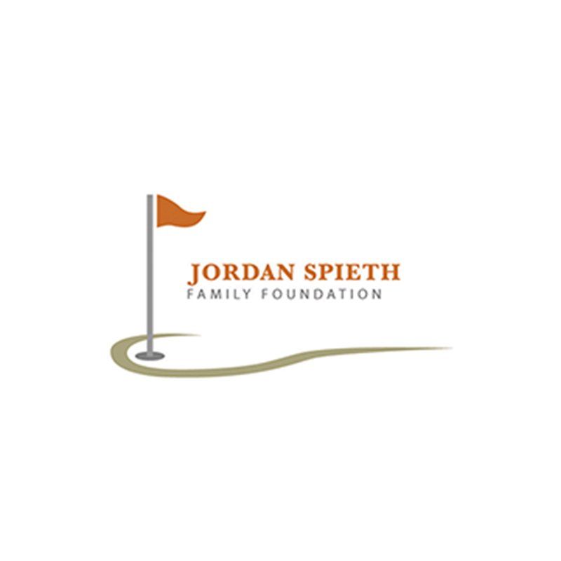 Jordan Spieth Family Foundation logo with orange flag and gray-gold golf-green line
