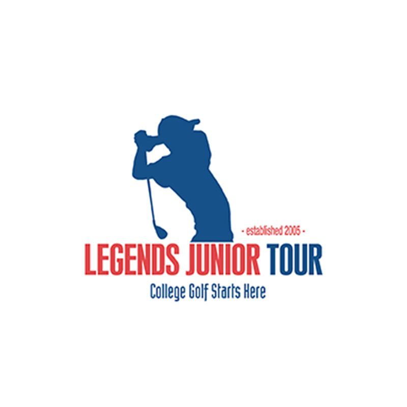Legends Junior Tour logo with blue golfer silhouette and red text, “College Golf Starts Here”