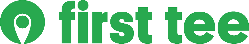 Green “first tee” logo with a golf tee icon and lowercase text