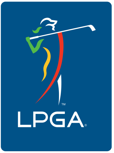 LPGA logo on blue background with stylized golfer and white golf club