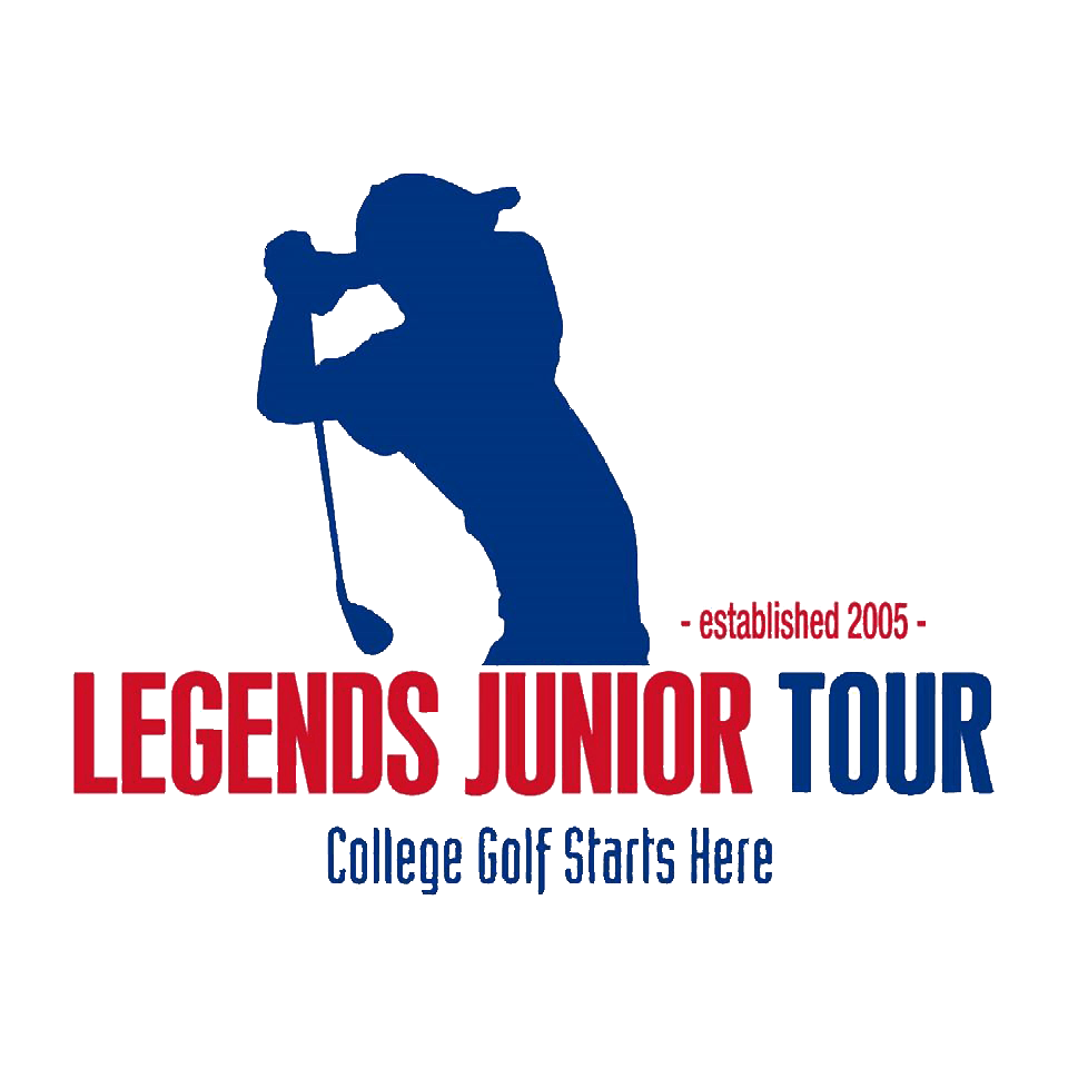 Blue golfer silhouette logo with “Legends Junior Tour,” “established 2006,” and “College Golf Starts Here”