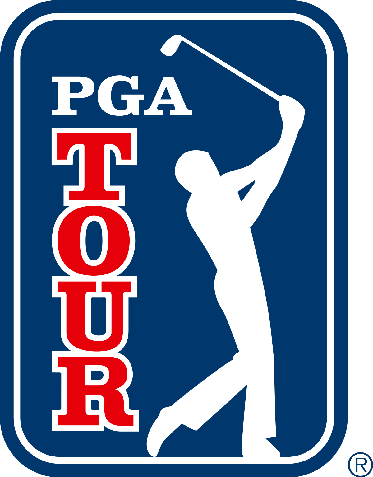 PGA Tour logo with white golfer silhouette and red vertical