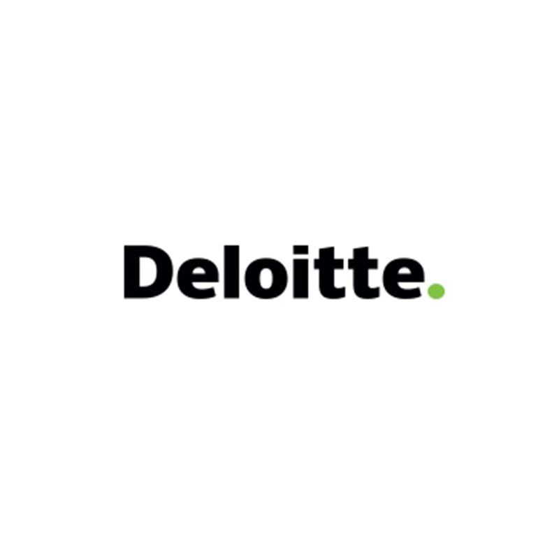 Deloitte logo in black with a green dot on a white background