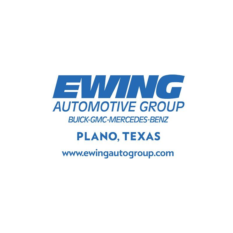 Ewing Automotive Group logo with Buick GMC Mercedes-Benz, Plano, Texas, and website on white background