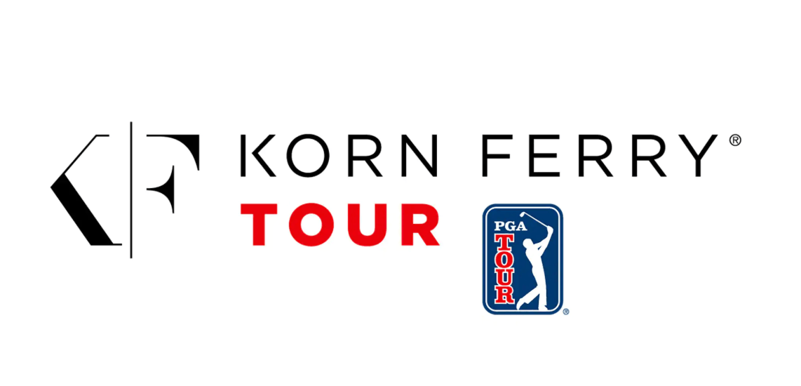 Korn Ferry Tour logo with black and red text and the PGA TOUR golfer icon
