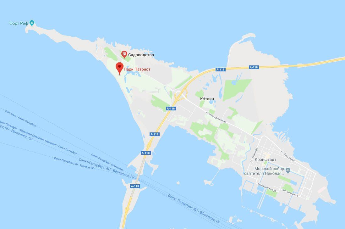 Парк Патриот на карте Кронштадта