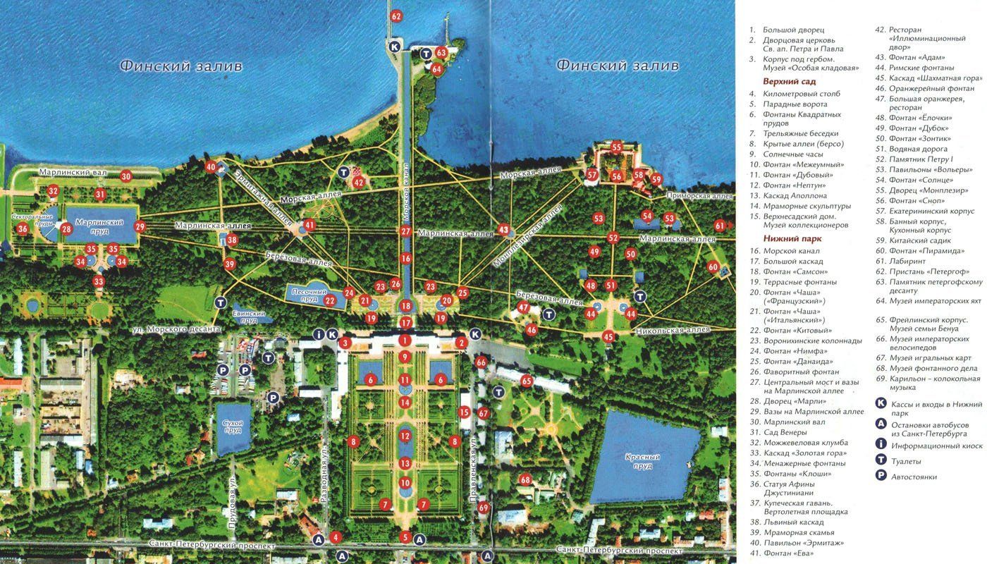Схема парка Петергофа