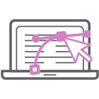 Um laptop com uma seta roxa apontando para um desenho na tela.