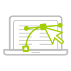 Um laptop com uma seta verde apontando para uma linha na tela.