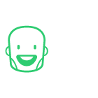 Um ícone verde do rosto de uma pessoa com um sorriso.