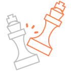 Um desenho de duas peças de xadrez lutando entre si.