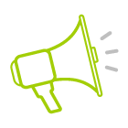 Um desenho de linha verde de um megafone em um fundo branco.