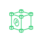 Um ícone de linha verde de um cubo com uma letra p nele.