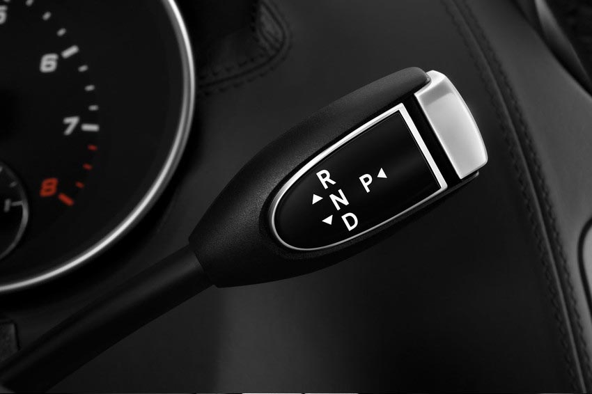 An automatic gear stick in a Mercedes Benz.