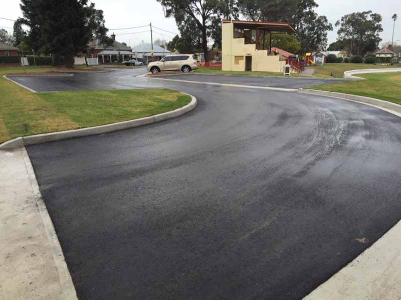 road with concrete curbs