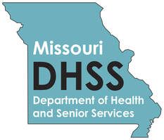 Missouri DHSS logo: Blue Missouri outline with white text 