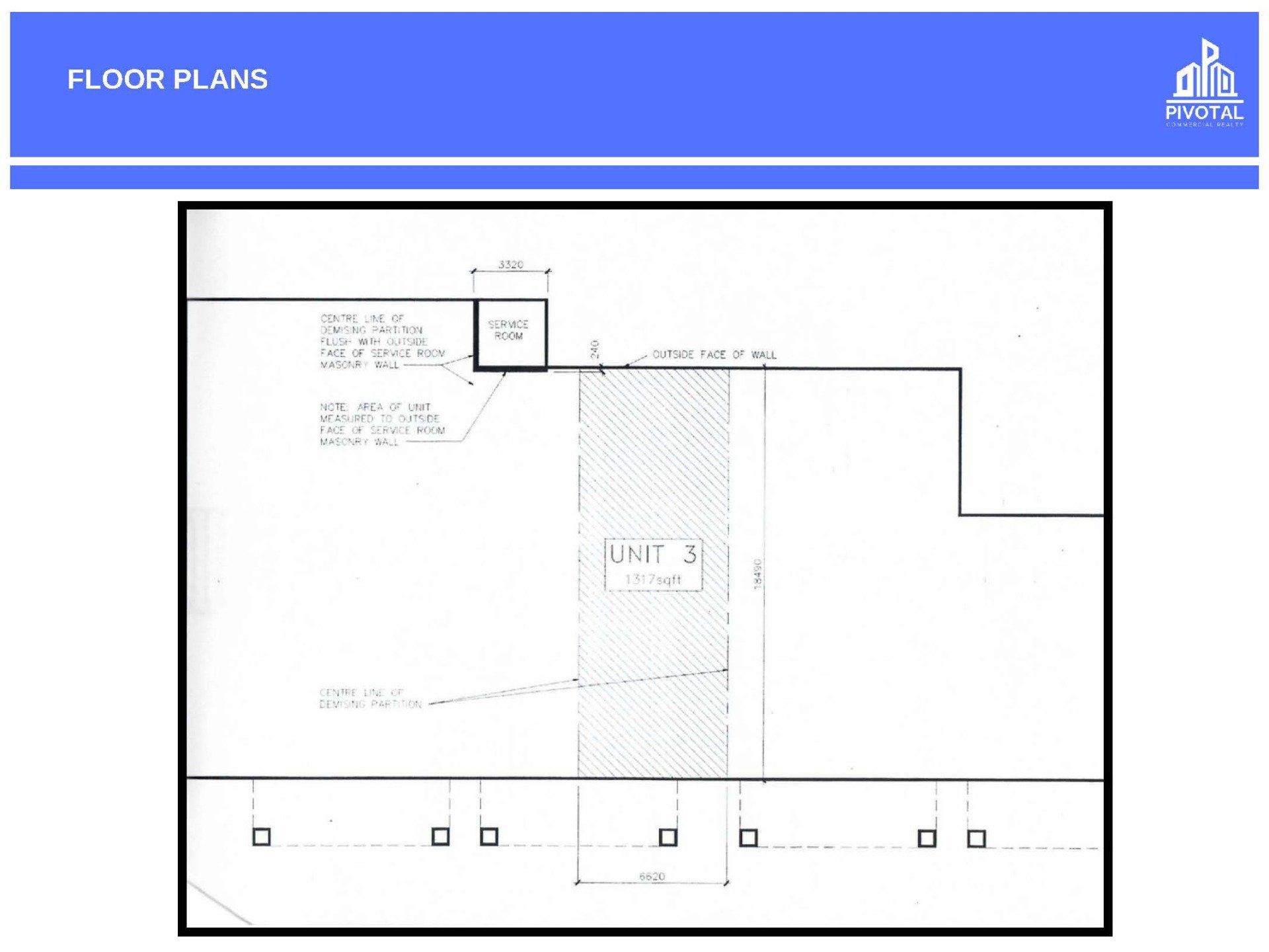 Architectural floor plan showing a designated rectangular space labeled Unit 2 with specific dimensions and markings.