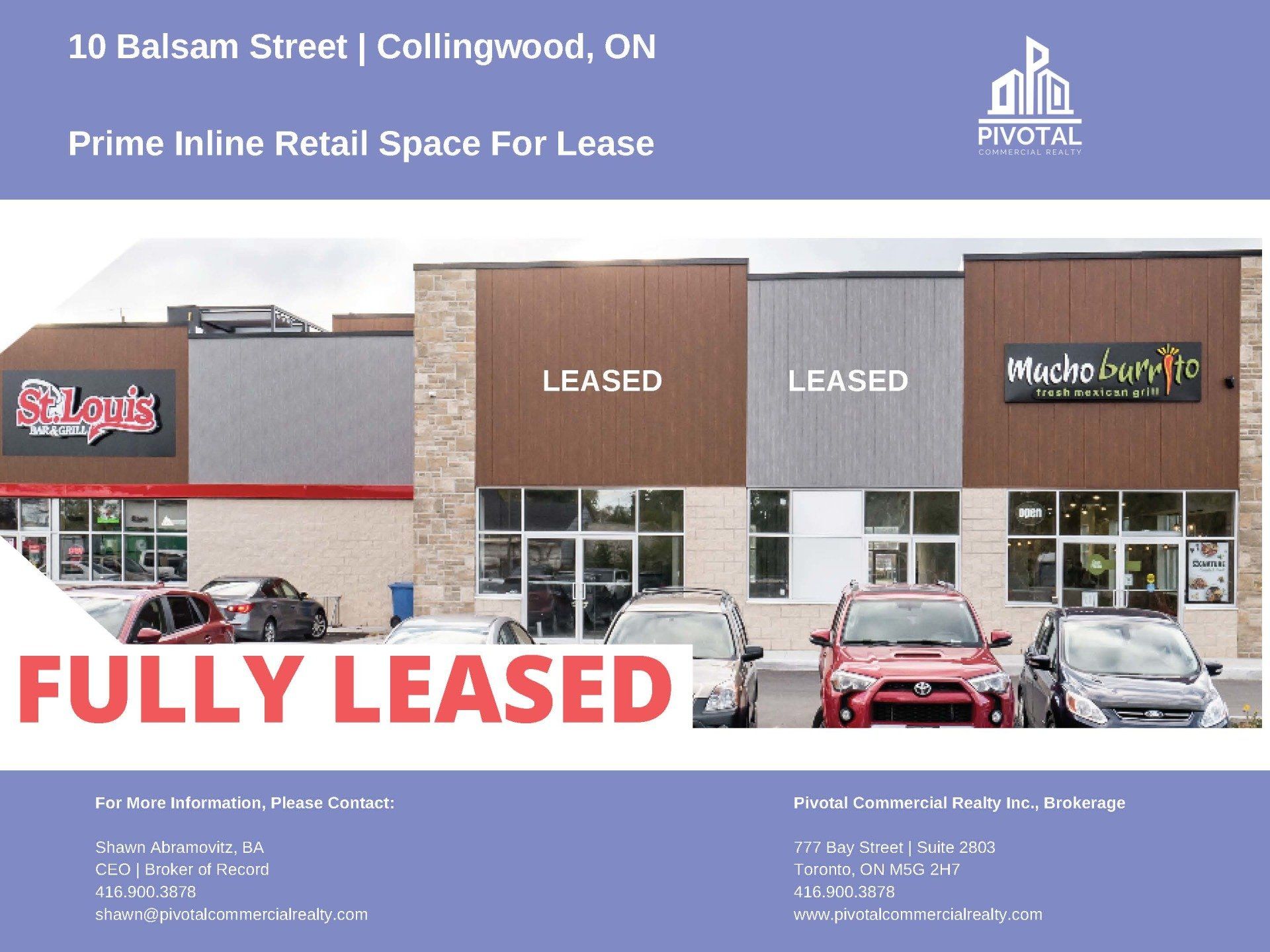 A commercial property flyer for 10 Balsam Street in Collingwood showing a retail plaza that is fully leased.