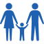 Blue icon: Mother, father, and child holding hands.