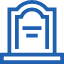 Blue icon of a tombstone with a blank rectangular space.