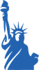 Statue of Liberty silhouette in blue, holding a torch, against a white background.