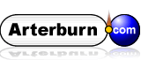 A logo for arterburn com with a blue ball