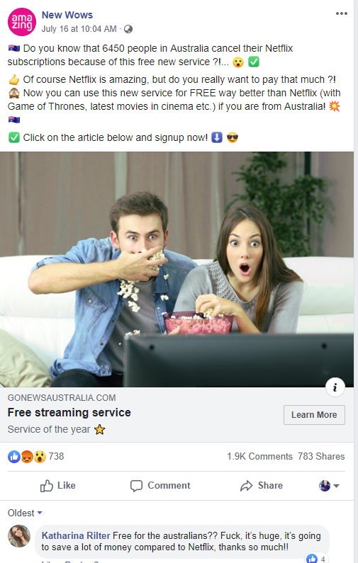 Fake Movieflix Facebook page