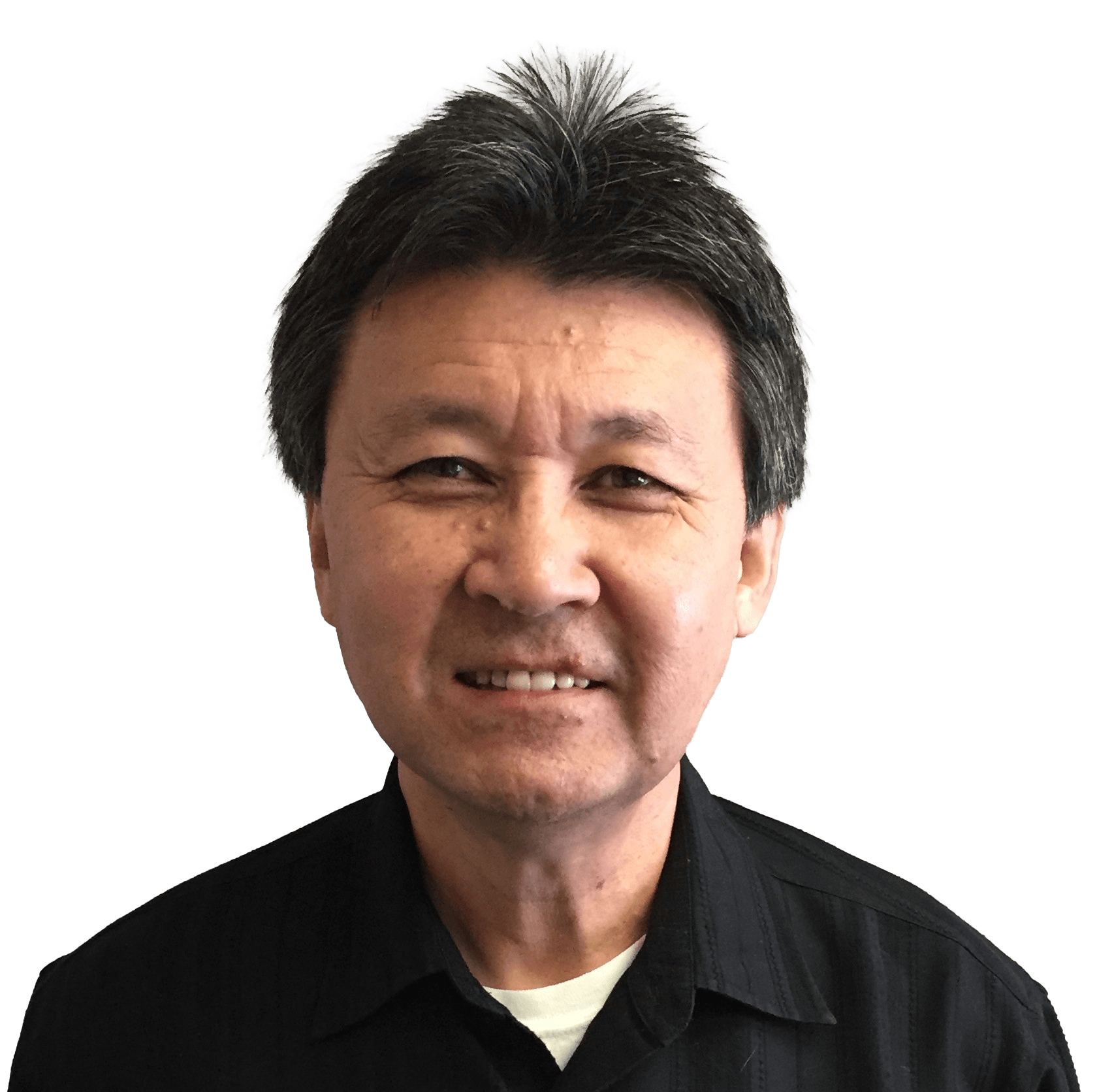 A man in a black shirt is smiling for the camera