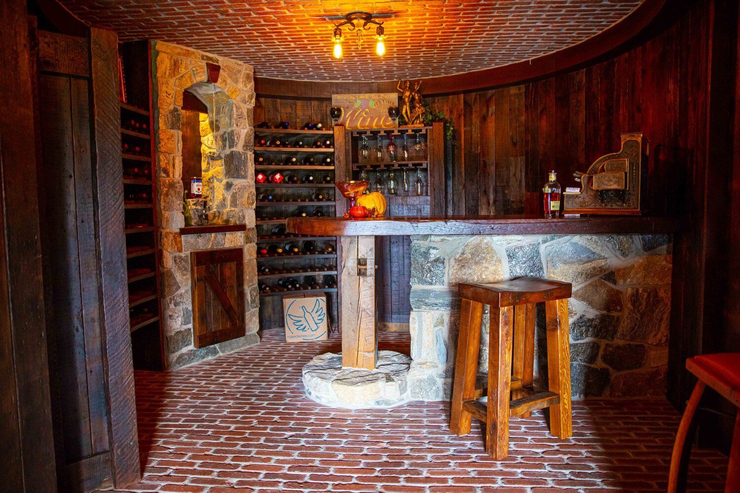stools, reclaimed, bar top, bar, shelving, milwaukee materials, wine rack, barn door
