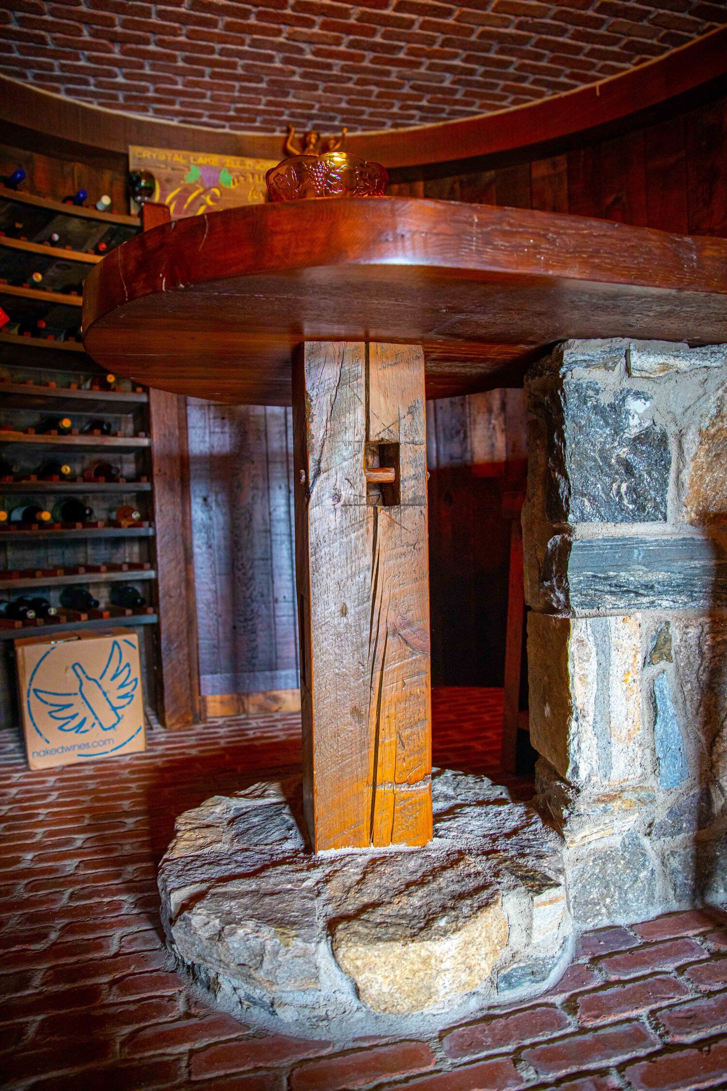 reclaimed, bar, custom, bar top, post, beam, wine rack