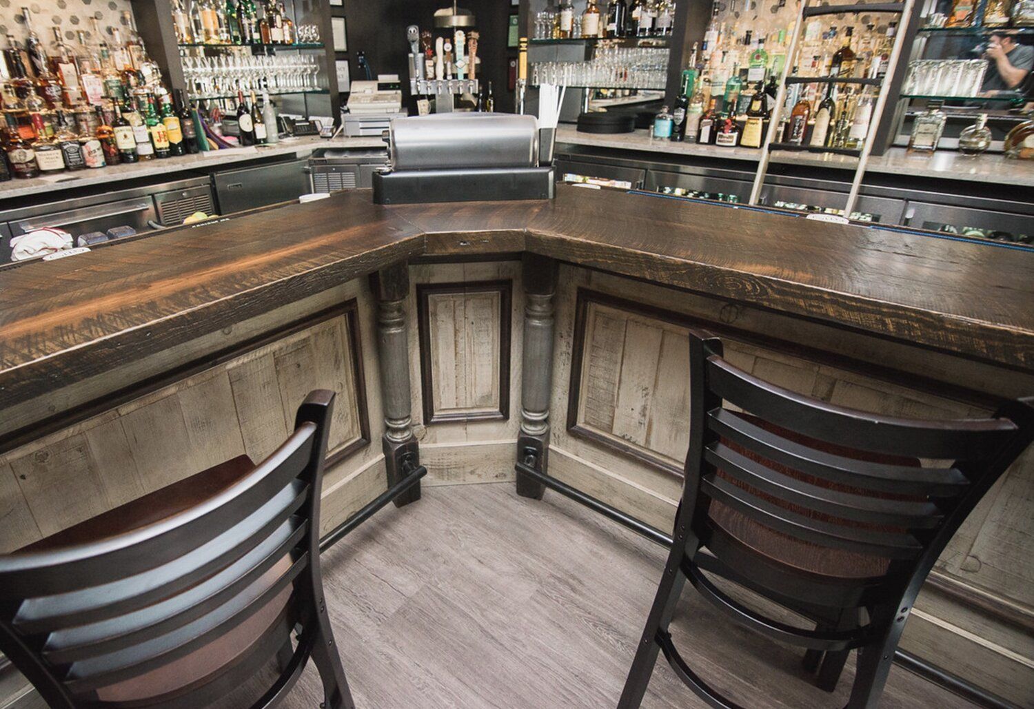 reclaimed, bar, drink ledge, custom, bar top,