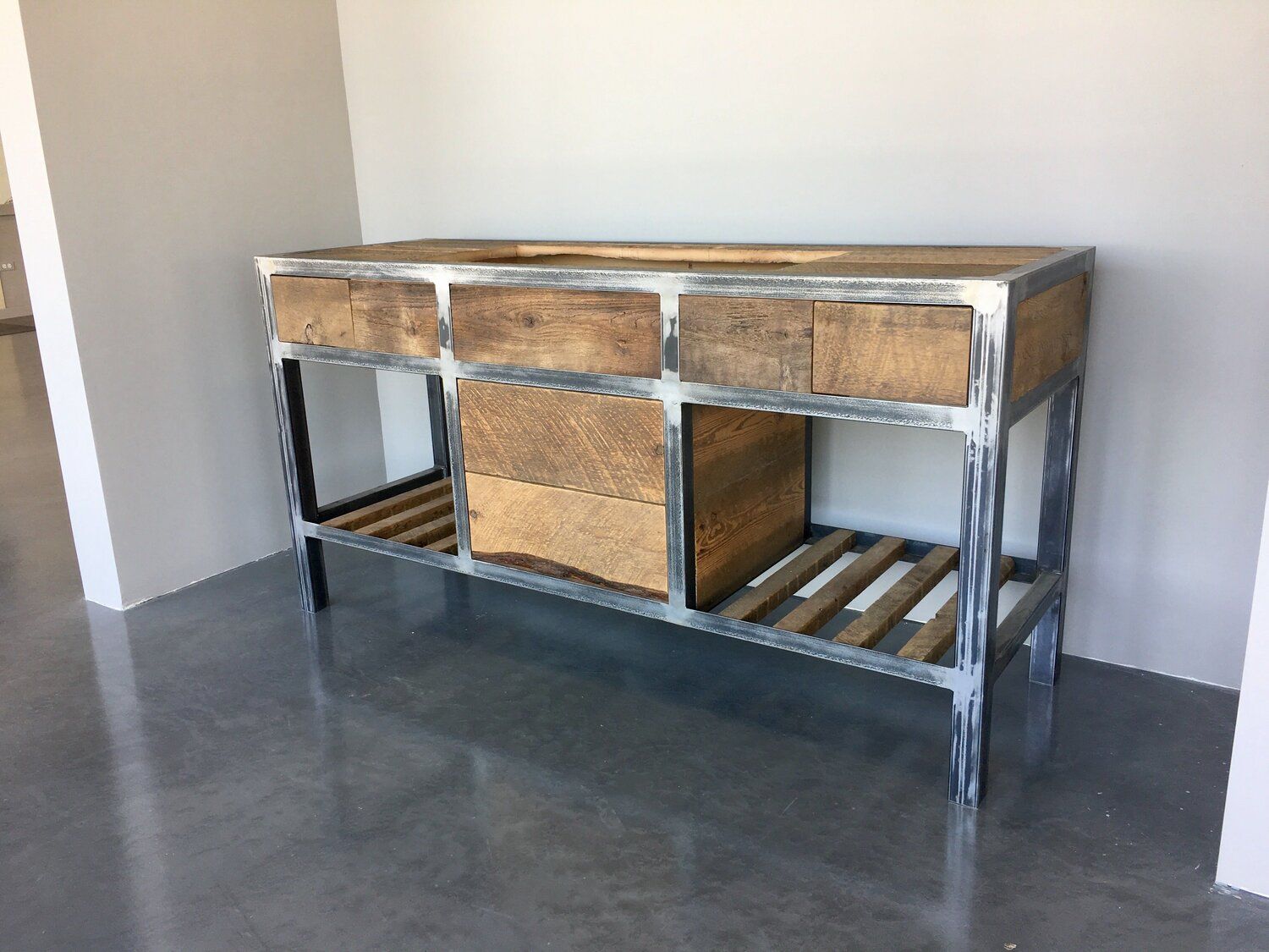 vanity, vanities, drawers, bathroom vanity, industrial, open shelving