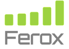 A green and gray logo for ferox on a white background.